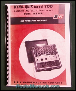 B&K Dyna-Quick 700 Tube Tester Instruction Manual & Tube Charts - Click Image to Close